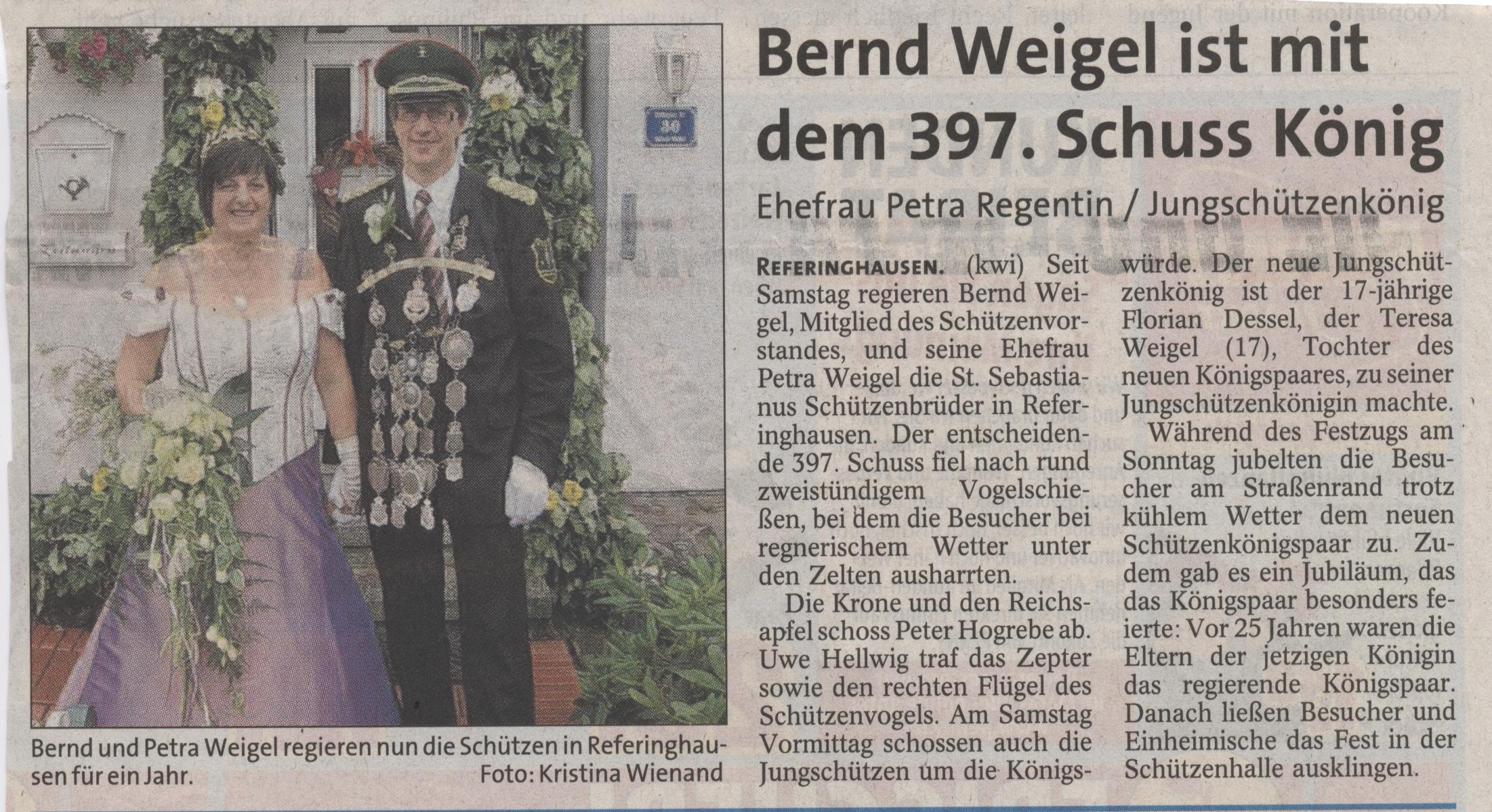 Schützenkönigspaar Bernd und Petra Weigel Zeitungsart.