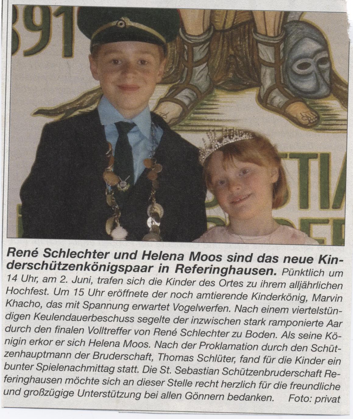 Kinderschützenkönigspaar René und Helena
